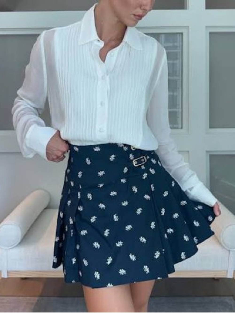 Hill House Inola Skirt Navy Floral Pleated Mini Skirt XL